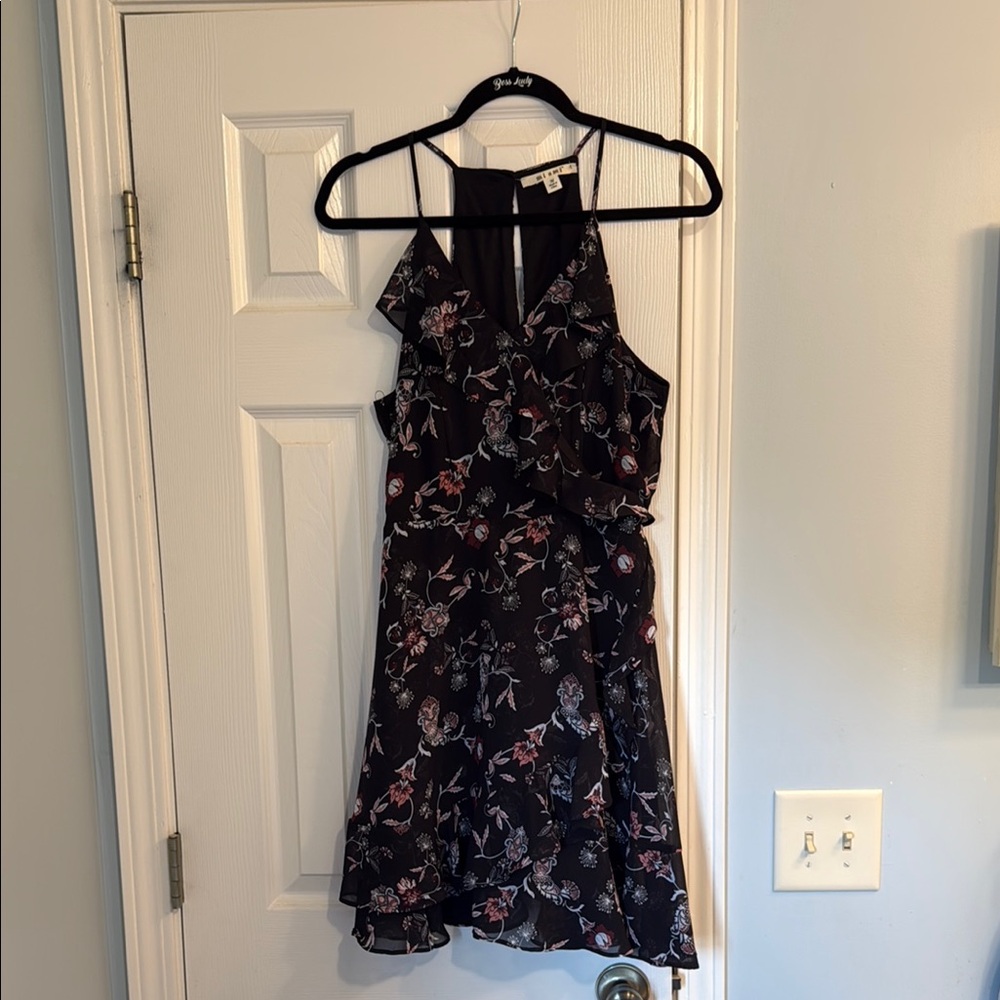 Miami Black Floral Mini Dress with Ruffles